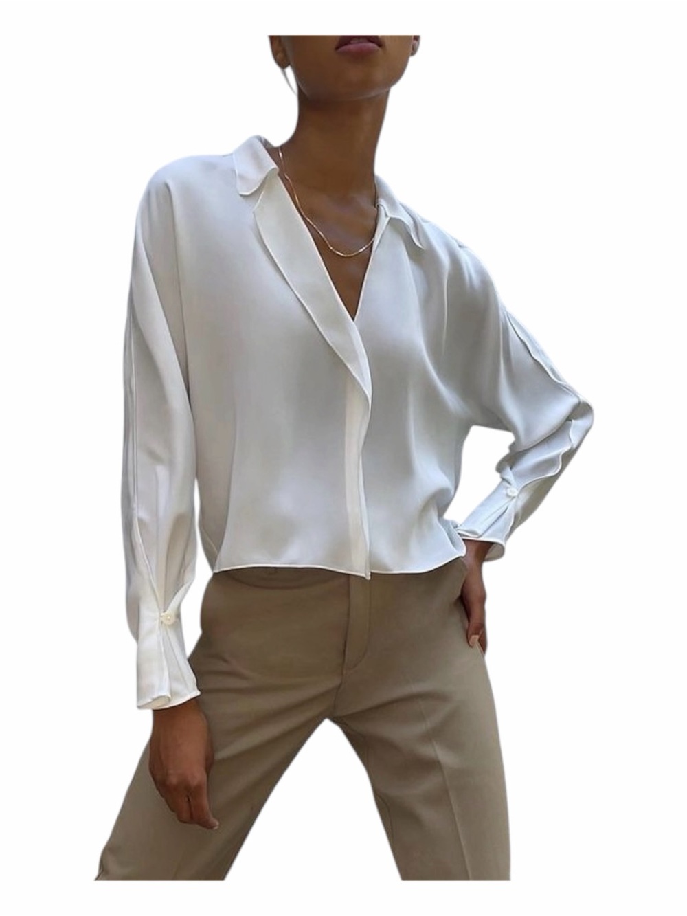 Aritzia Babaton Martin Long Sleeve Blouse White Minimalist Tailored Shirt Sz M